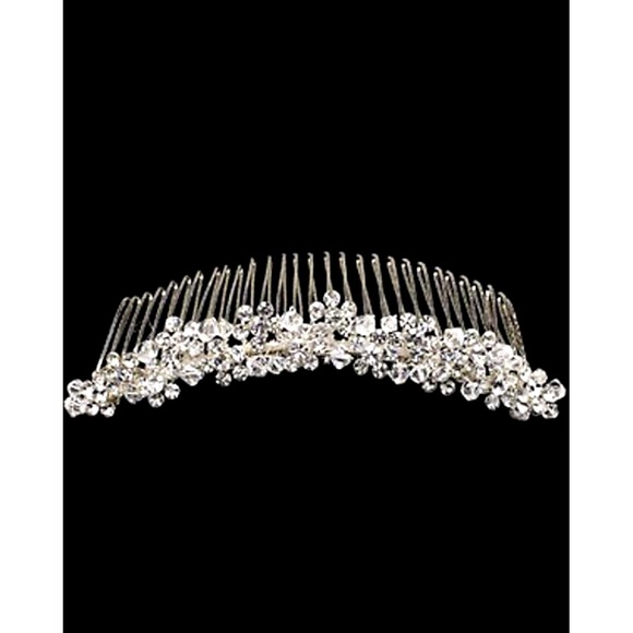 NWT- David’s Bridal Silver Bridal Comb w Rhinestones and Crystal Clusters - Picture 1 of 4